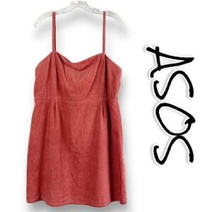 ASOS Corduroy Spaghetti Strap Dress 100% Cotton Watermelon Pink Womens Size 12